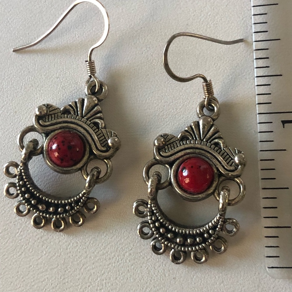 Earrings Red Drop Dangle - image 7